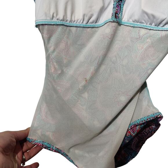 Assets by Spanx Women's Sz M Medallion Print Buckle One Piece Slimming Swimsuit - Picture 5 of 6